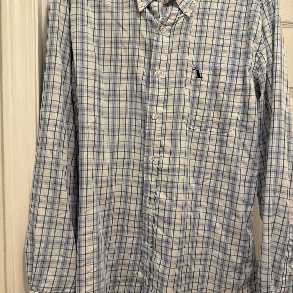 Men's Light Blue Plaid Button-Down Dress Shirt